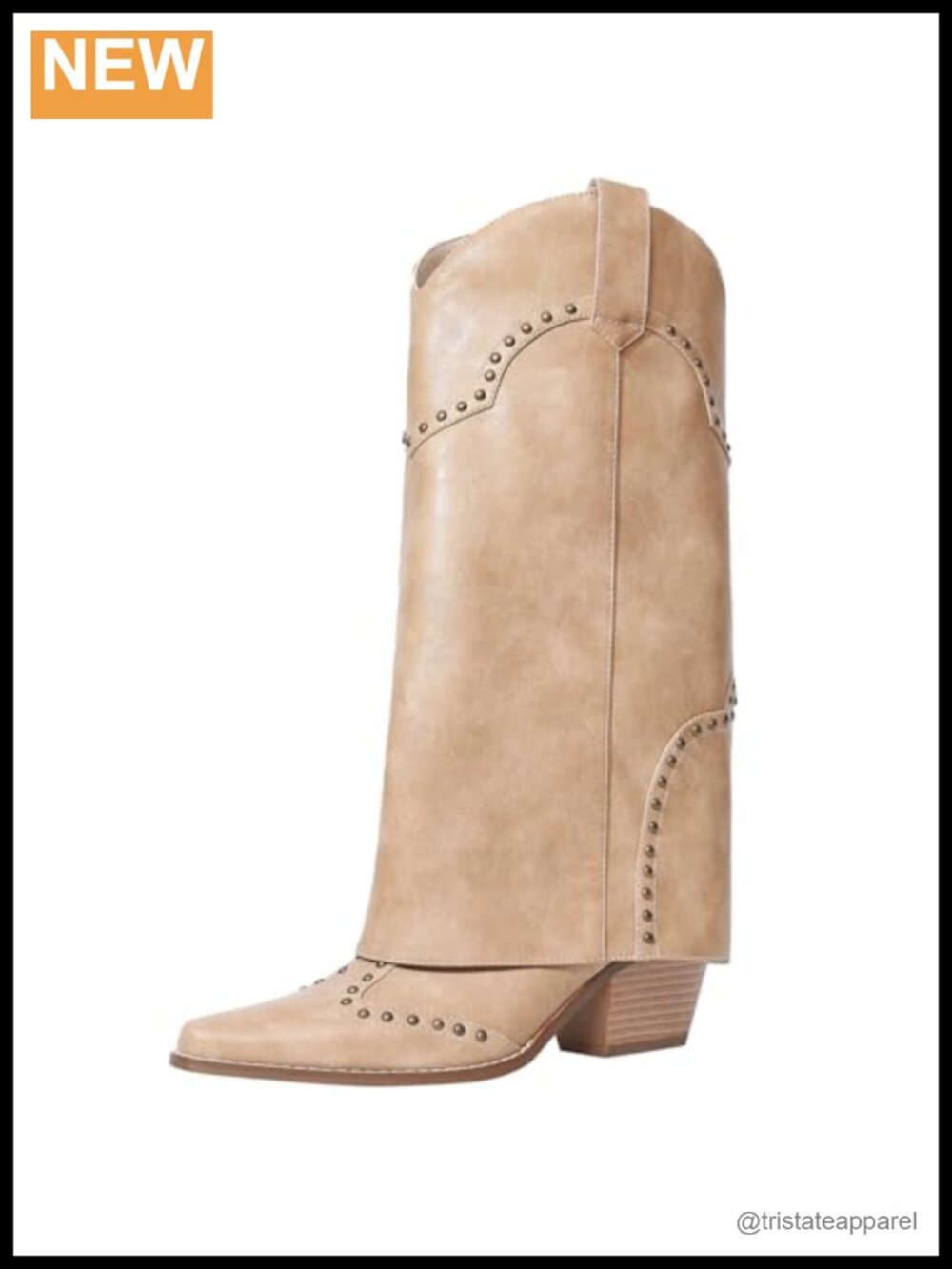 Knee High Cowboy Boots for Women Faux Leather Fold Over Pull-On Cowgirl Boots